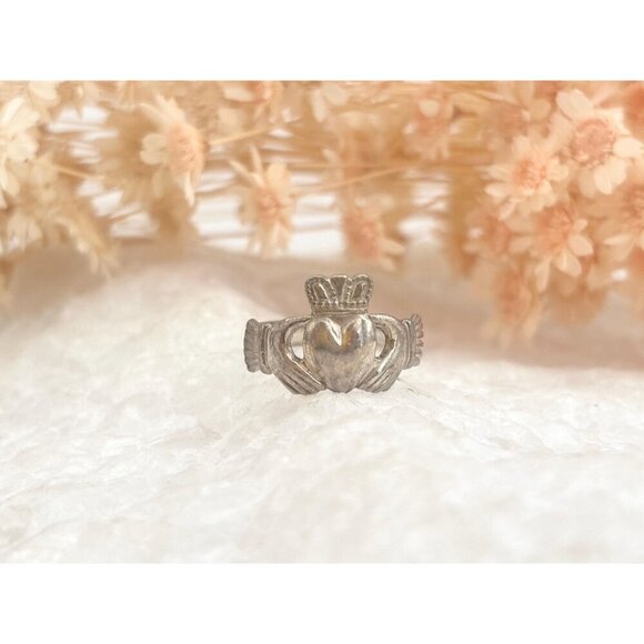 Irish Made Claddagh Heart & Crown Sterling Silver 925 Vintage Ring - sz 3 - Picture 9 of 13